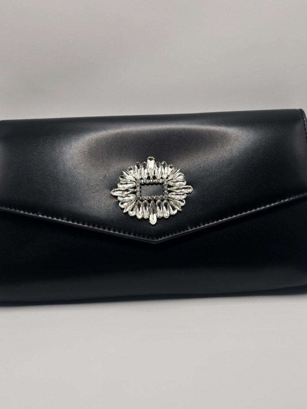 NWT Badgley Mischka NY the Lorrie Smooth Leather Oversized Clutch w/ Rhinestone